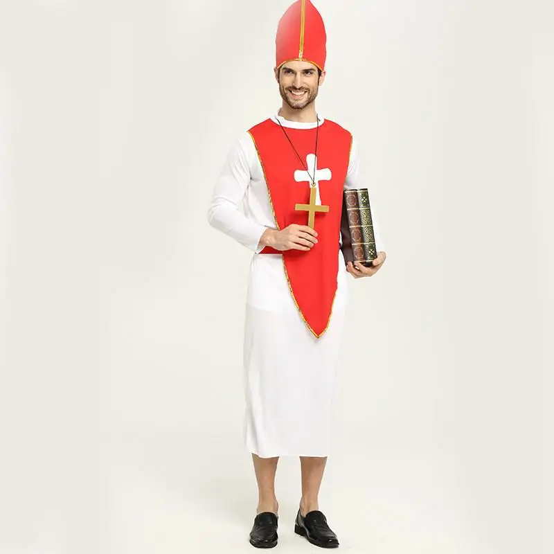 

Halloween Cosplay Priestess Costume Performance Easter Pope Nun Masquerade Party Entertainment Outfit Traditional Chinese Sta...