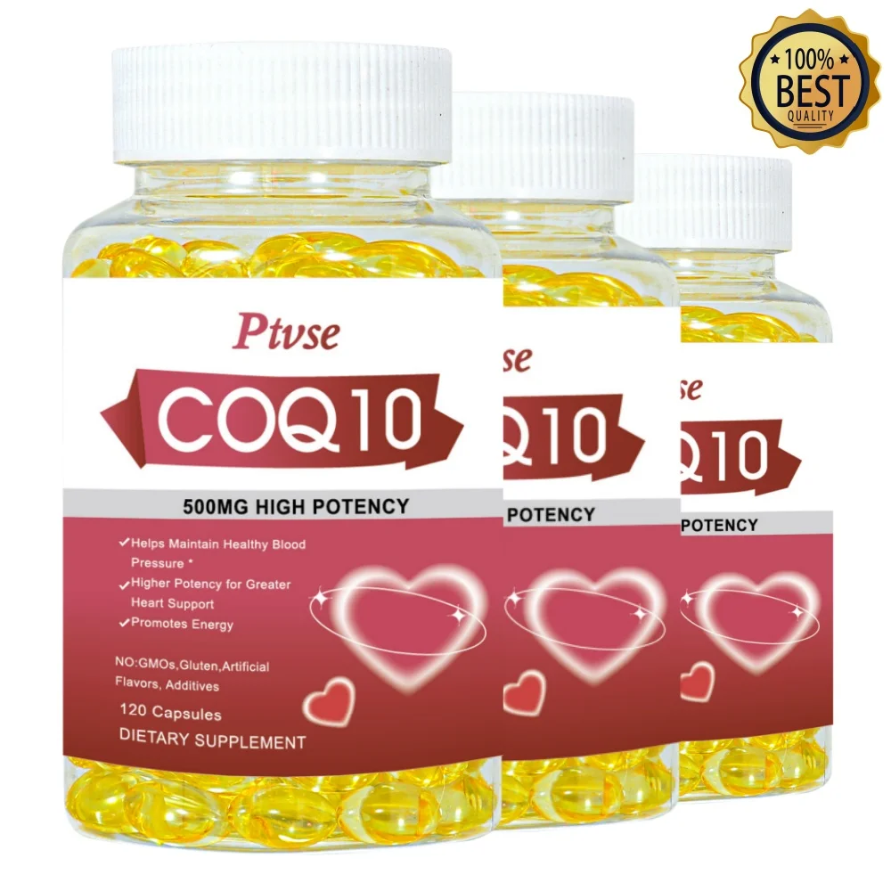 Ptvse CoQ10 500mg- 3x Absorption | 30/60/120 Softgels | Coenzyme Q-10 | Non-GMO, Gluten Free Vegan | Dietery Vitamins Suppelment