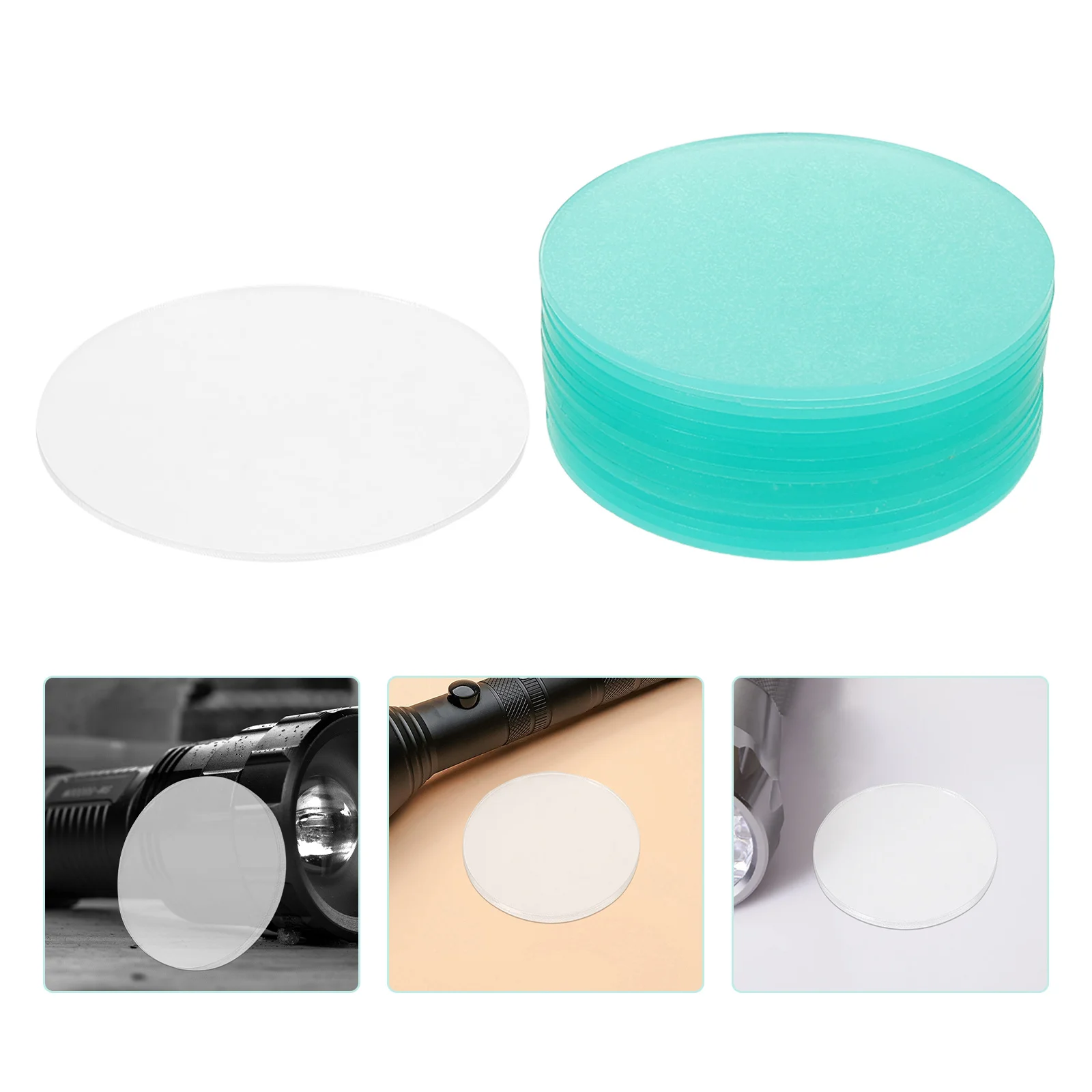 

15Pcs Flashlight Lens 7.3cm Diameter 1.8mm Thickness Polycarbonate Anti Scratch Clear Replacement Part Universal Fit for Torch