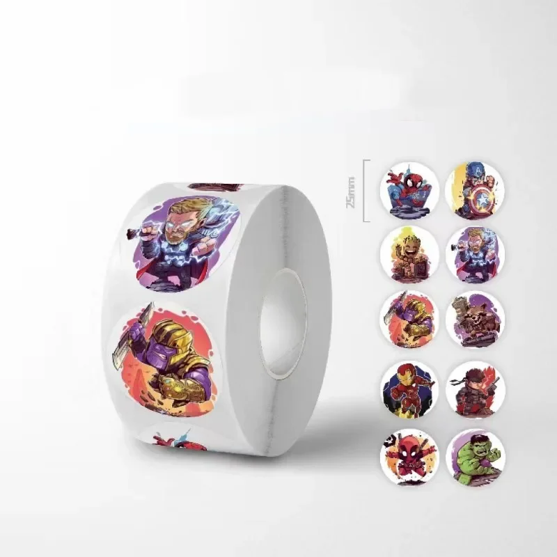 Marvel Spiderman Iron Man 500 stickers/roll round stickers self-adhesive sealing stickers children's reward decoration gifts