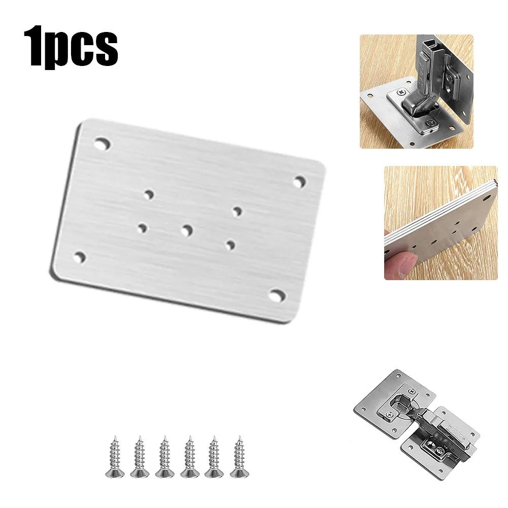 Cabinet Hinge Repair Plate Kit Kitchen Cupboard Door Hinge Mounting Plate With Holes Flat Fixing Brace Brackets Household Tools