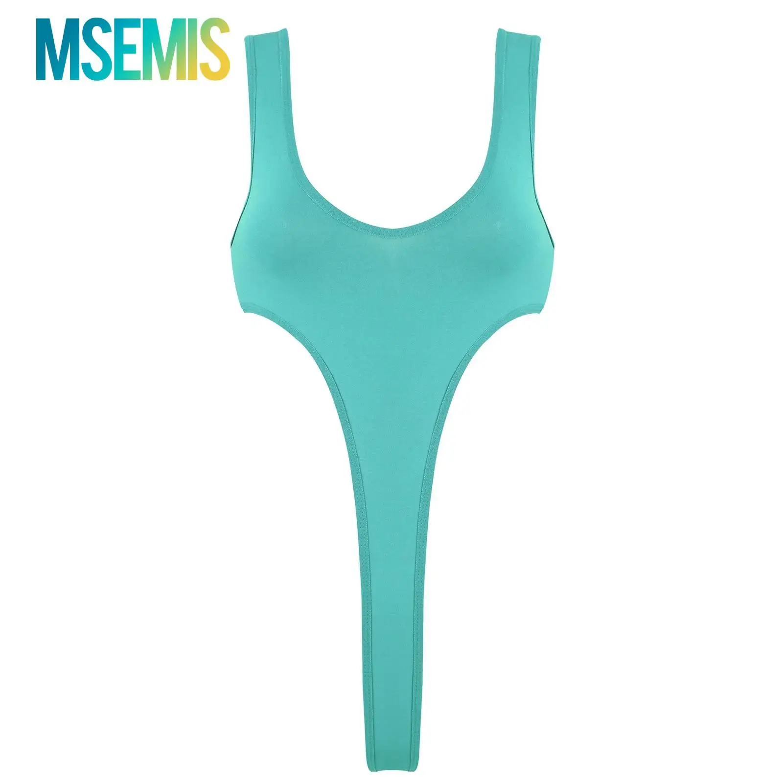

Women's Swimsuit One Piece Silky See Through Sheer Lingerie Swimwear Deep Scoop Neck Sleeveless High Cut Thong Leotard Bodysuit
