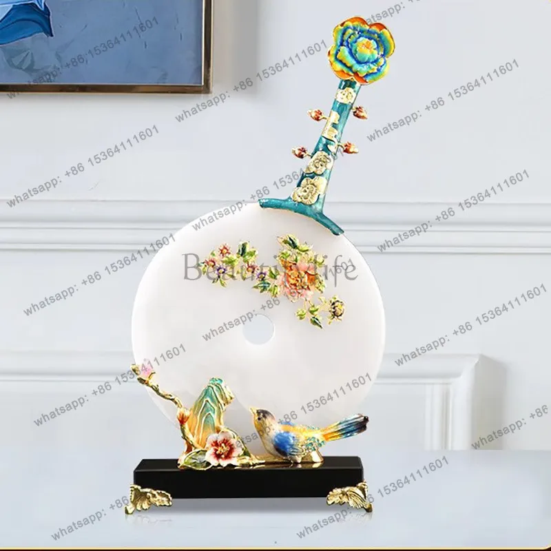New Chinese-style ornament jade safety buckle pipa enamel color living room entrance home decoration