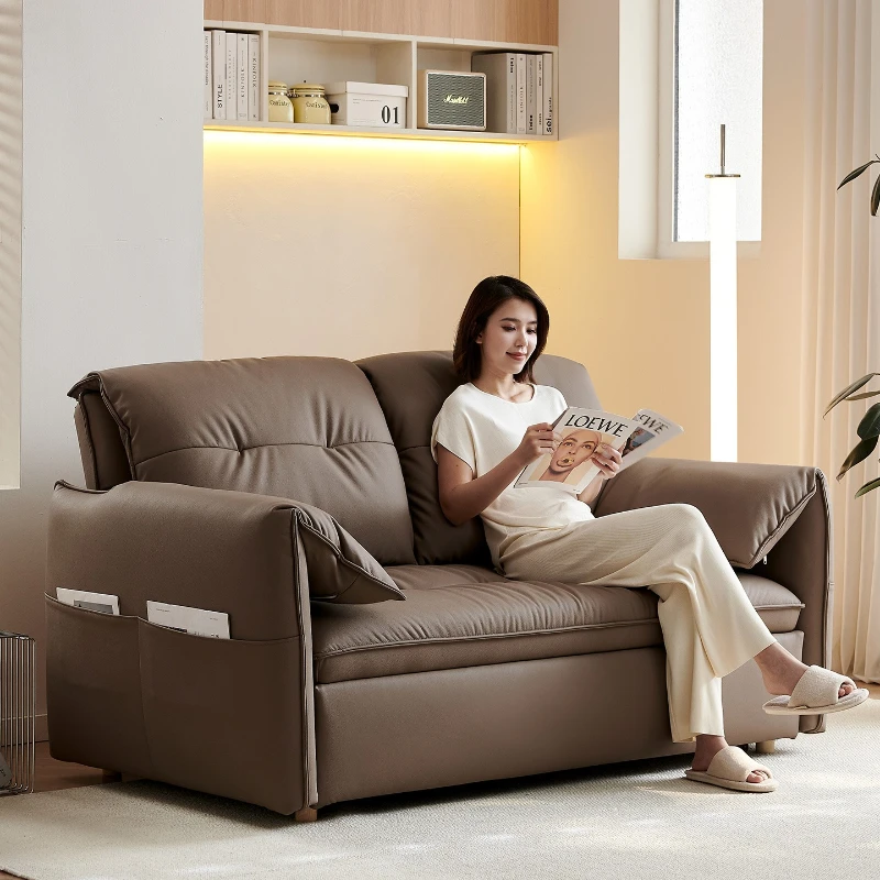 

High-end leather sofa bed all-in-one double living room multi-functional Internet celebrity home foldable sliding bed