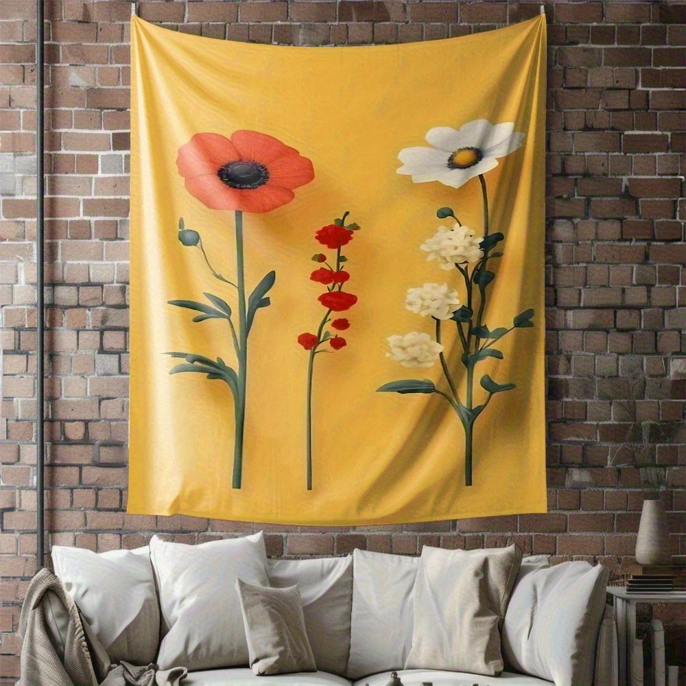 Three yellow flowers Digital printing polyester wall tapestry suitable for use in living rooms bedrooms offices bars and party