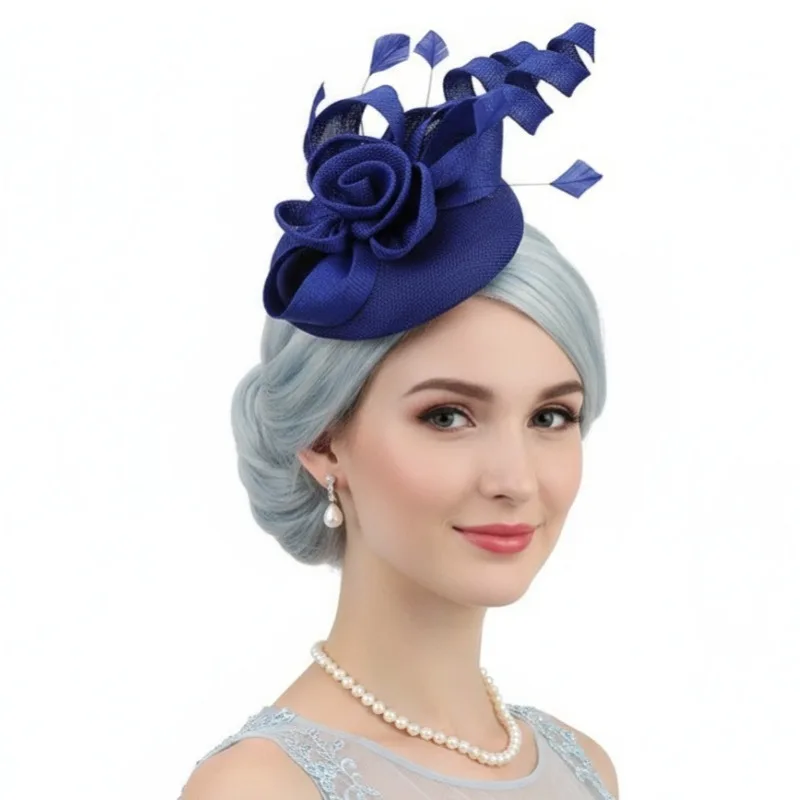 

Bridal Wedding Headwear Outdoor Flowers Tea Party Feather Hair Accessories Hemp Hat