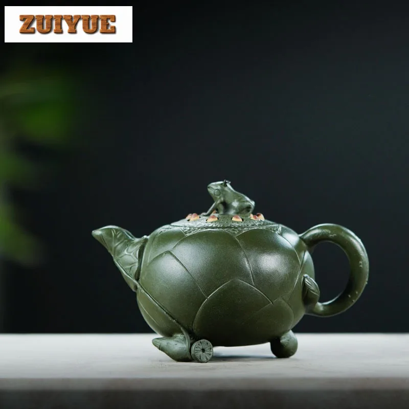 

250ml Yixing Purple Clay Teapots Artists Handmade Frog Lotus Seed Pot Raw Ore Green Mud Tea Soaking Kettle Filter Zisha Tea Set