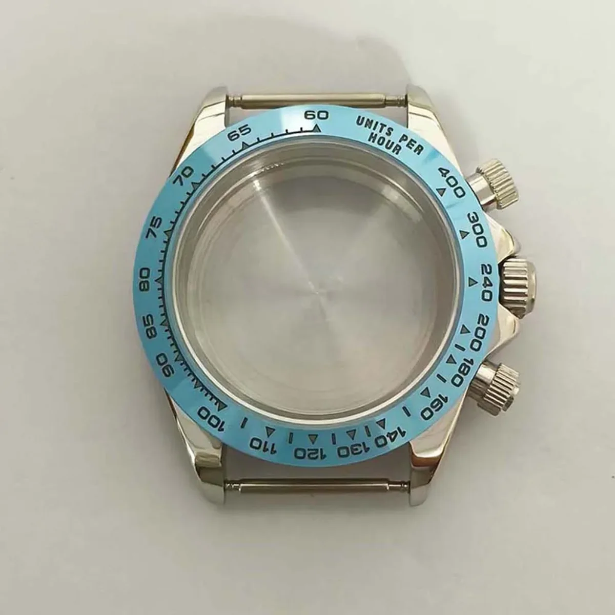 New 39MM Watch Case for VK63 Quartz Movement Blue Ceramic Bezel Sapphire Glass 316 Stainless Steel Case Watch Diy Accessories