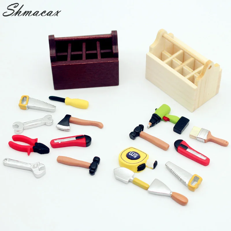 1Set 1:12 Dollhouse Miniature Toolbox Handmade Tools Sets Model Furniture Accessories For Doll House Decor Toys Decorative Props