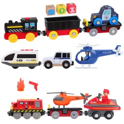 3PCS/SET Wooden Track Electric Train Fire Rescue Road Rescue Scene Compatible with Thomas Train Track Gift For Kids