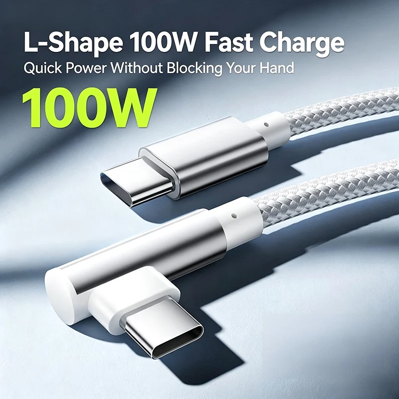 100W  Type-C To Type-C Cable 90 Degree Elbow Mobile Phone Fast Charging For Huawei Mate 80 Xiaomi Samsung Phone Charging Cord