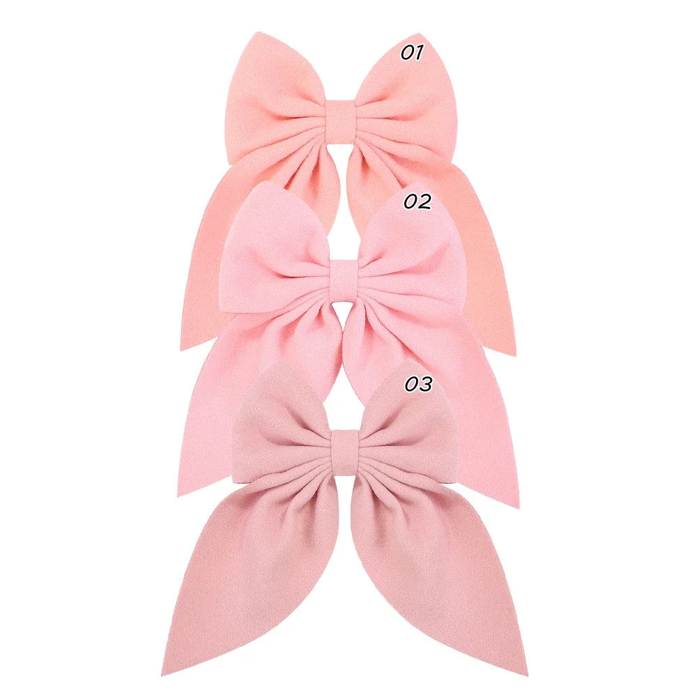 Pink 6Inch New Sweet Solid Bowknot Hair Clips Gilrs Big Hairpins Ribbon Batterfly Barrettes Duck Bill Clip Baby Hair Accessories