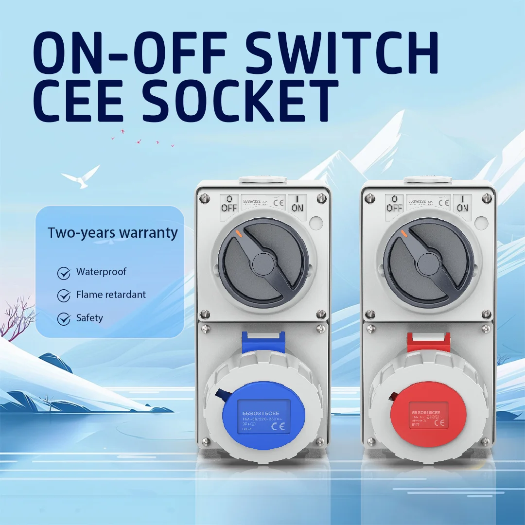 Waterproof ON-OFF Switch Socket 3PIN 32A 5PIN Industrial Plug And Socket Cee IP66 Outdoor Weatherproof Switch 56SW