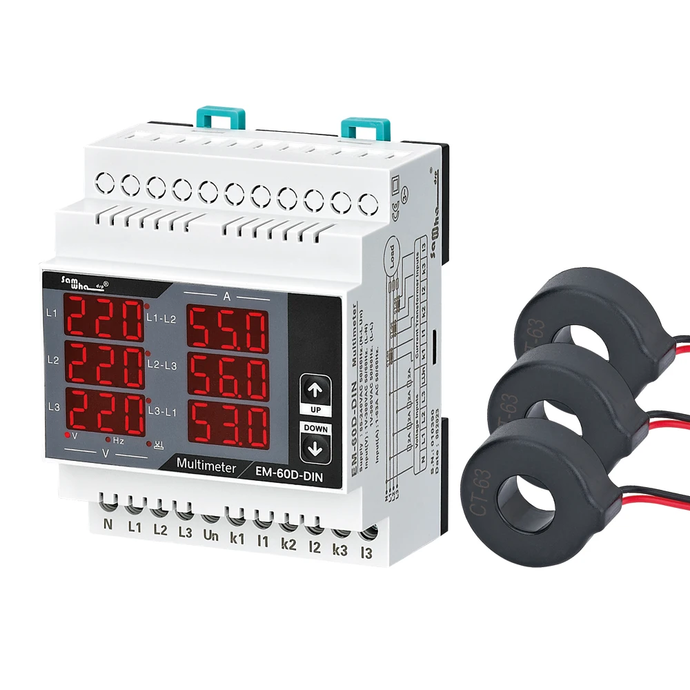 Samwha-multímetro Digital Dsp EM-XXD-DIN, contiene 3 cc, T, voltios trifásicos (L-L),(L-N), amperios, frecuencia, pantalla de secuencia de fase