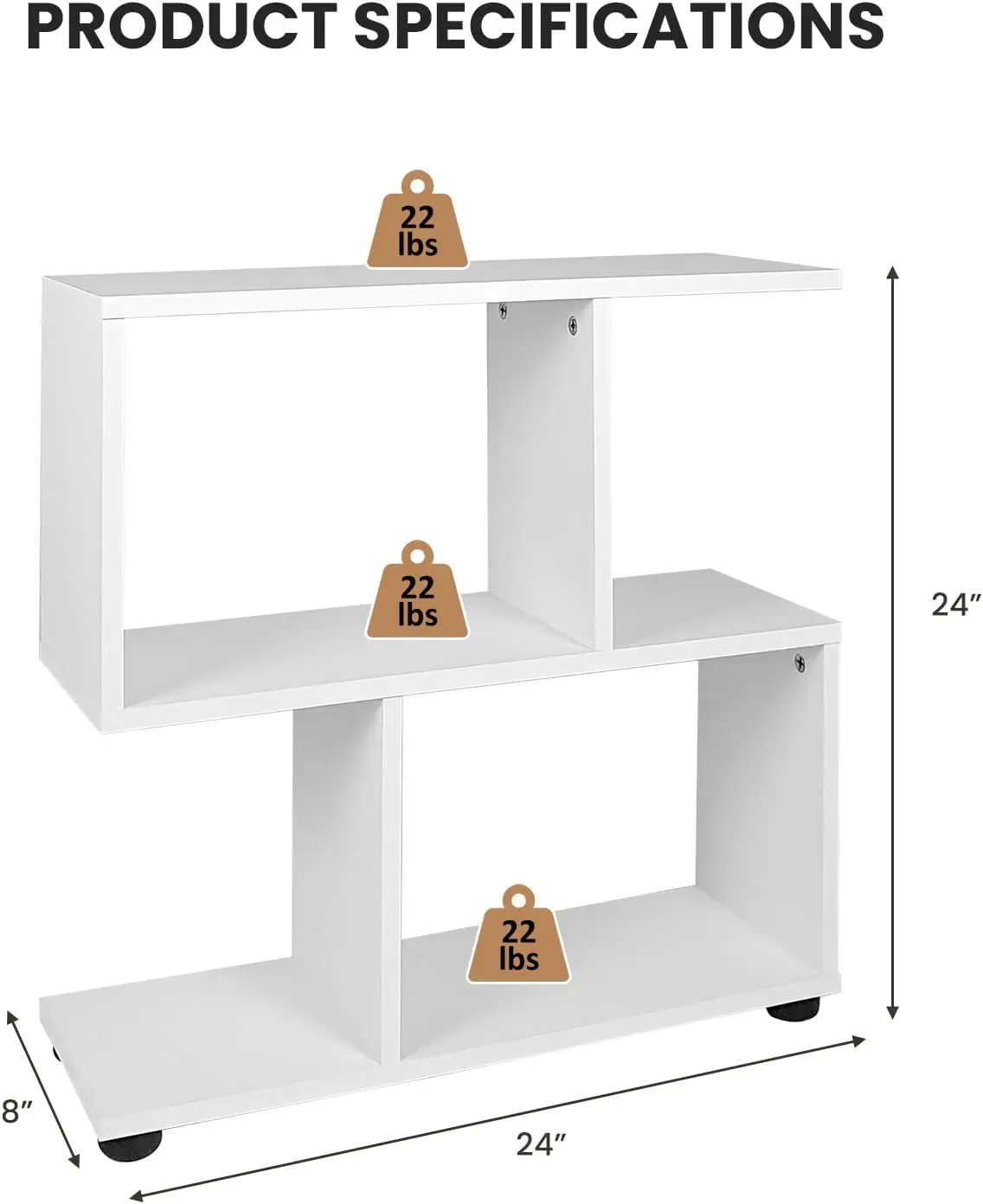 3-tier Geometric Bookshelf, 24’’ Tall Wood S-Shaped Display Shelves with Thick Foot Pads, Freestanding Open Shelves Nightstand