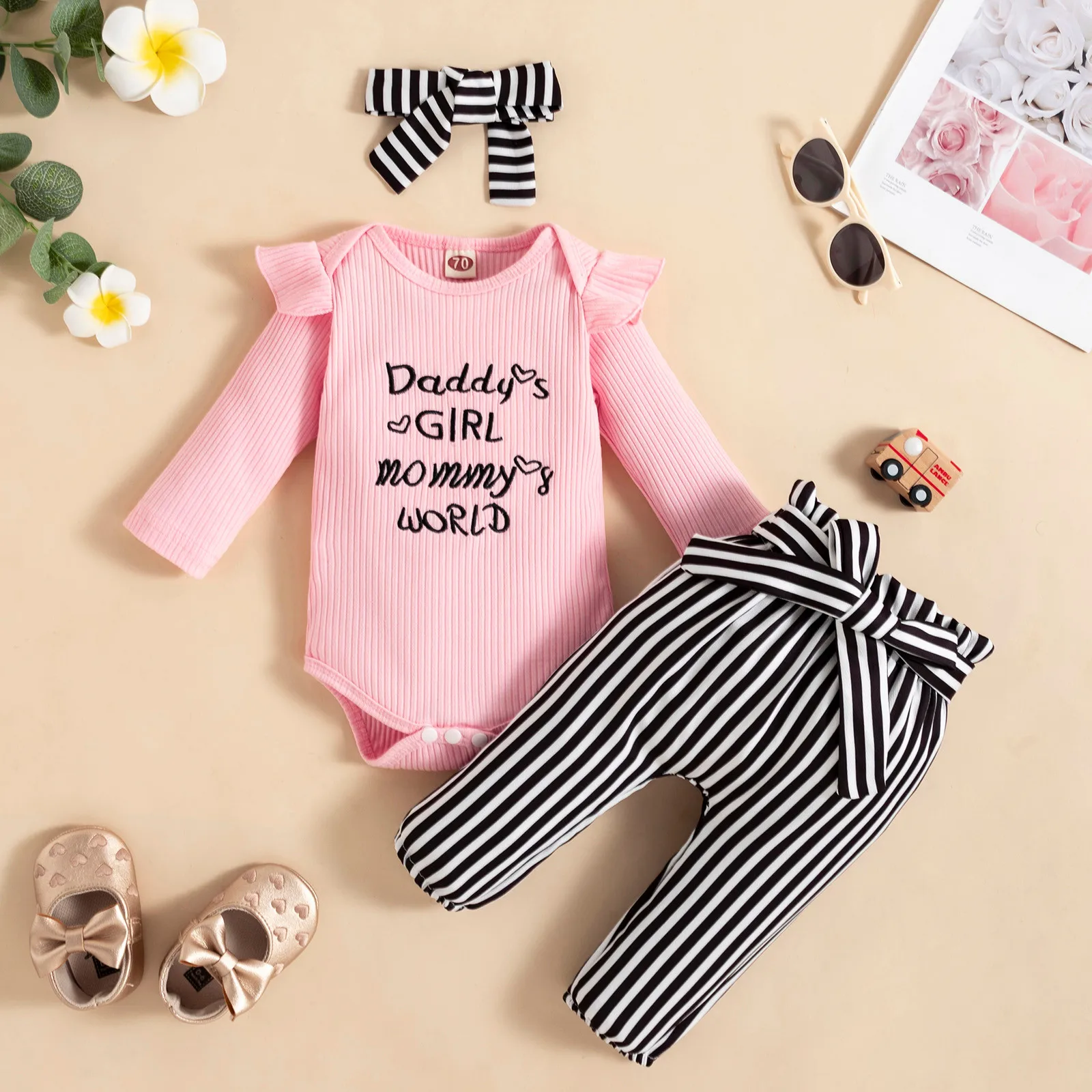 3 6 12 18 Months Infant Baby Girls Clothes Sets Cotton Bodysuit+Pants+Headband 3pcs Sets Newborn Outfits Autumn Winter Clothes