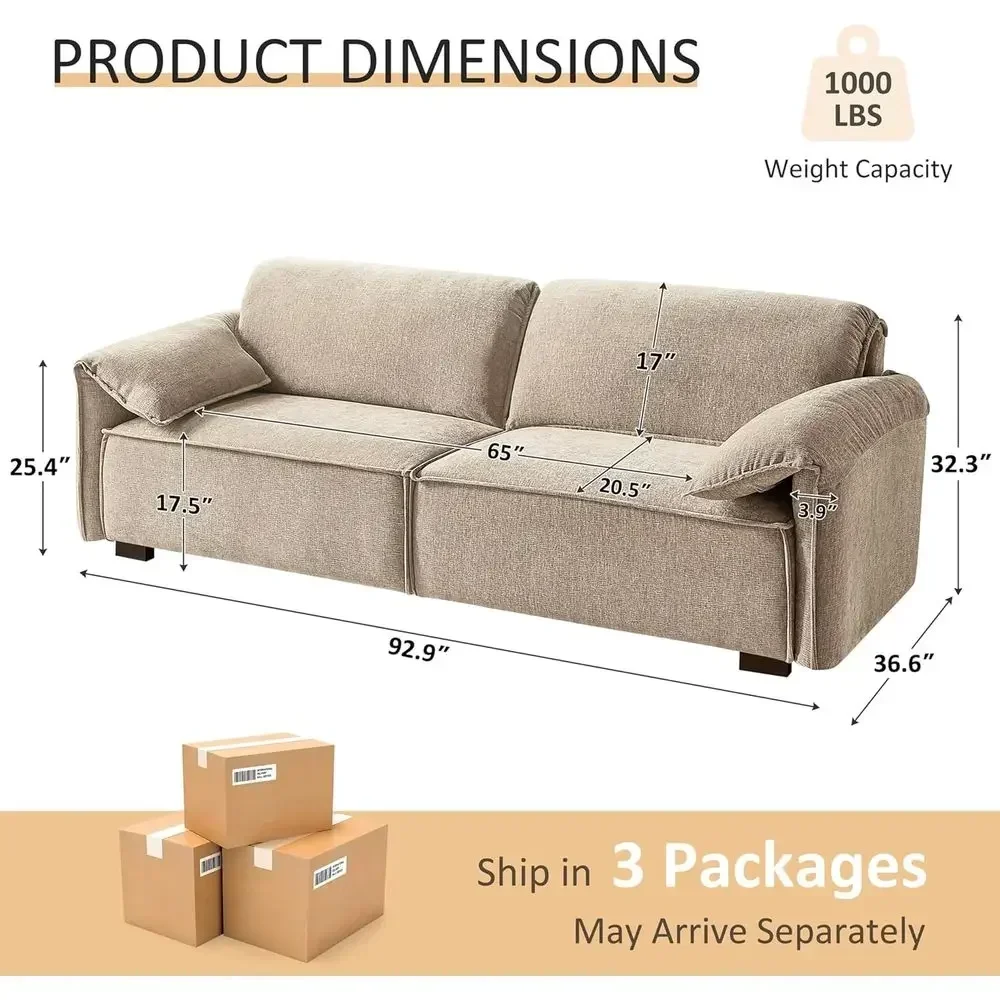 Cloud Comfort 3-Seater Sofa for Small Living Rooms, Chenille Upholstered, Deep Seating, Natural Look