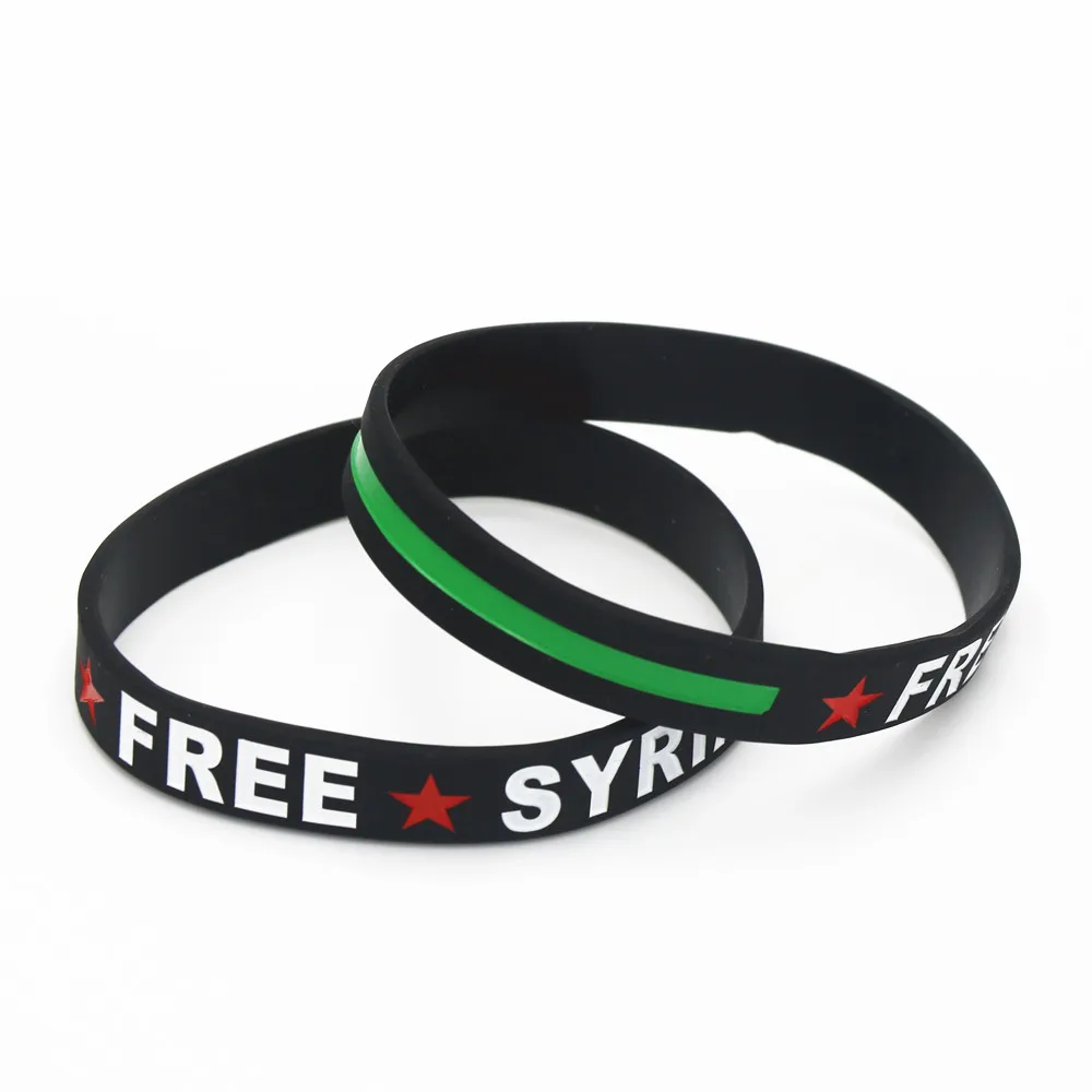 1PC Hot Sale Love Peace Free Syria Silicone Wristband  Debossed Letter Star Silicone Bracelet &Bangles Women Men Jewelry SH084