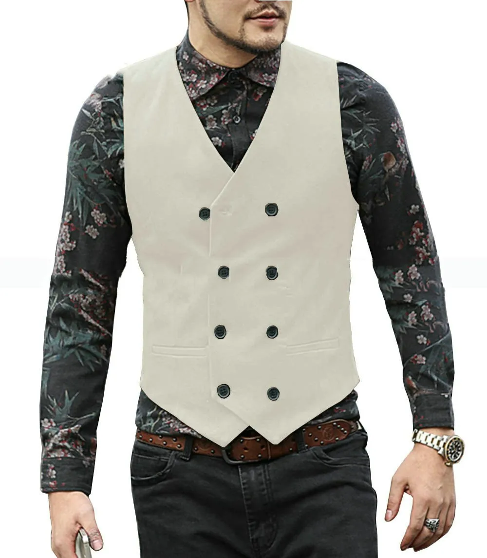 Mannen Pak Vest Lichtgrijs V-hals Suède Bruin Zwart Double-Breasted Slim Fit Vest Casual Formeel Zakelijk Bruidsjonkers pak Vesten