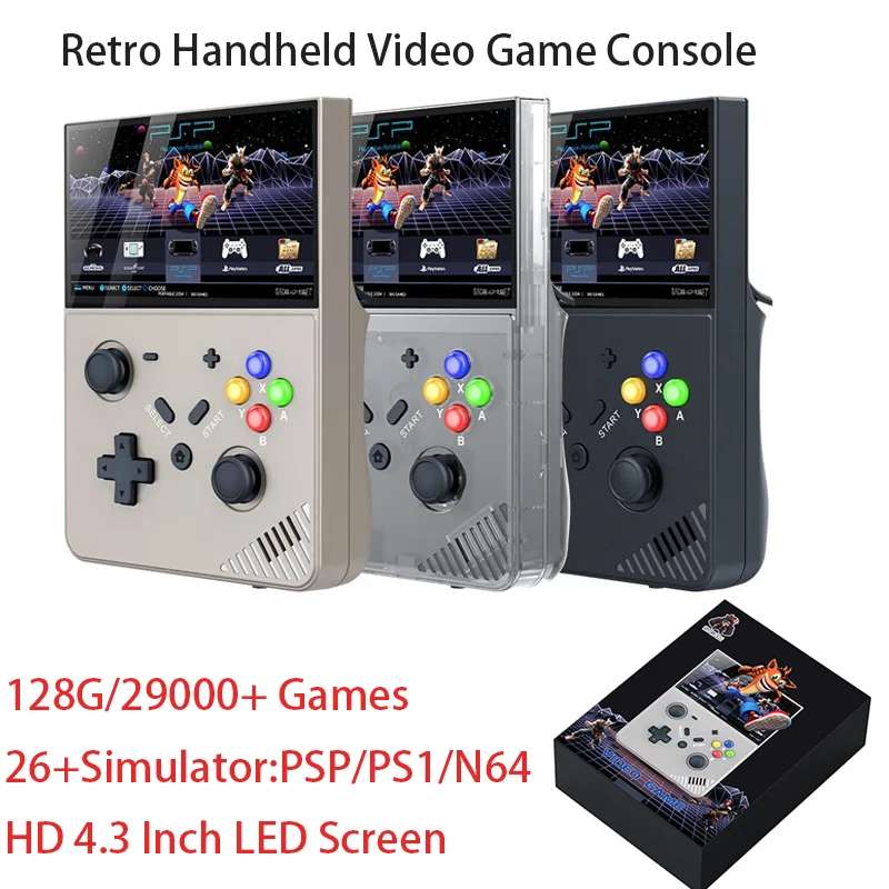 R43 Retro Handheld Video Game Console HD 4.3 Inch LED Screen Portable Video Player 3D Home 4K Large PSP PS1 Games 29000+ Games