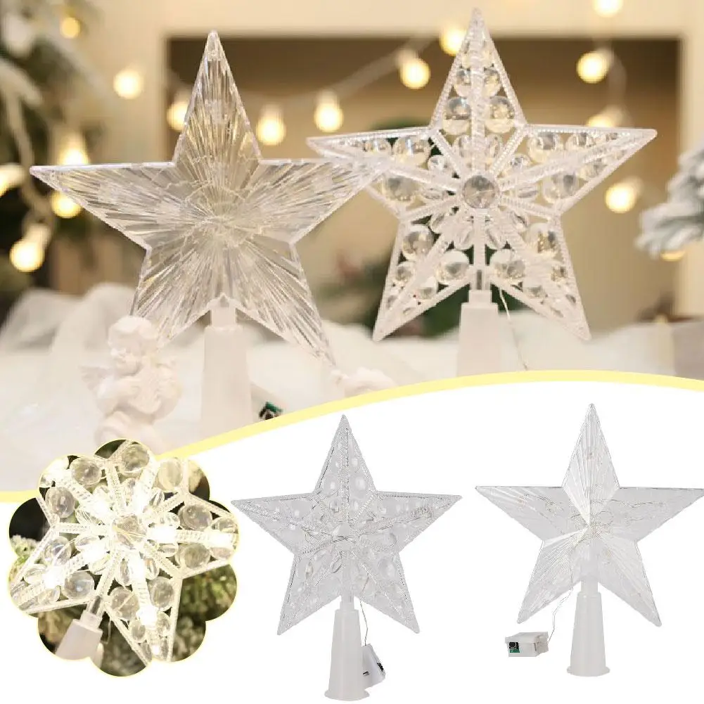 Christmas Tree Ornaments Top Stars Led Light Lamp Christmas Decorations For Home Xmas Trees New Year 2025 Navidad Natal Noe L1i1