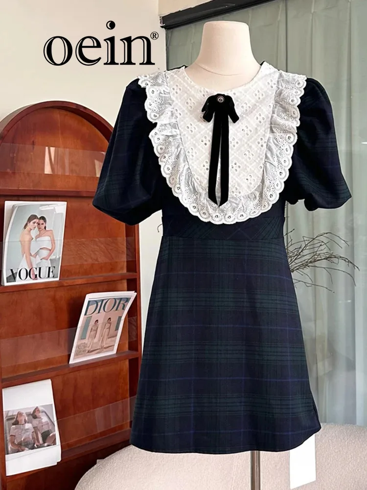 

[oein] College Style Dress, Women's French Plaid Short Skirt, Small Fragrant Style Dress, Autumn Outfit, Slimming Princess