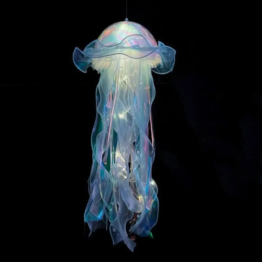 Jellyfish Sleeping Warm Light Button Battery Hanging Ceiling Lantern with Ribbon&Bead LED Bulbs for Bedroom