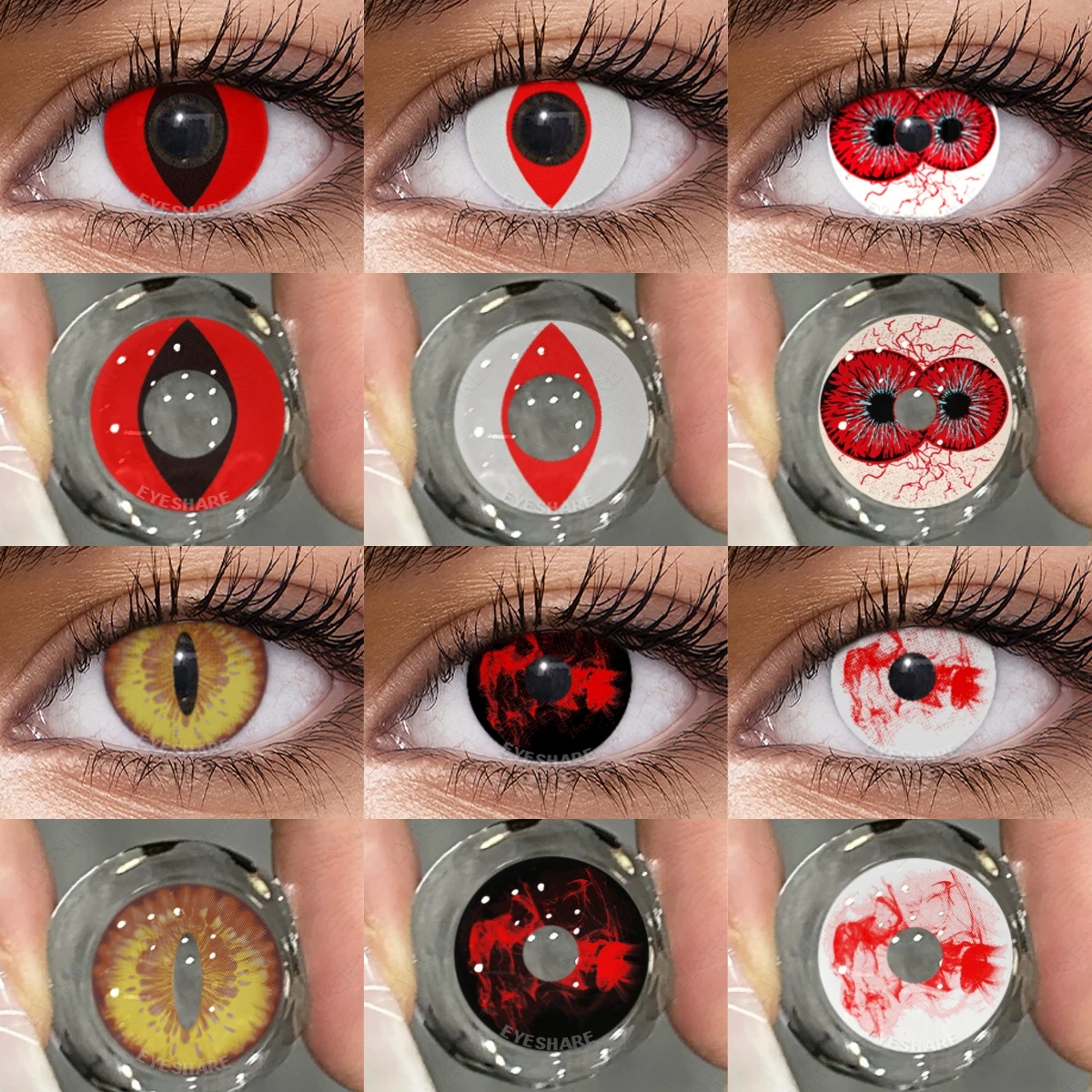 EYESHARE 1 Paar Cosplay Crazy Kontaktlinsen Cateye White Contact Anime Party Eyes Linsen Halloween Beauty Makeup Red Contact