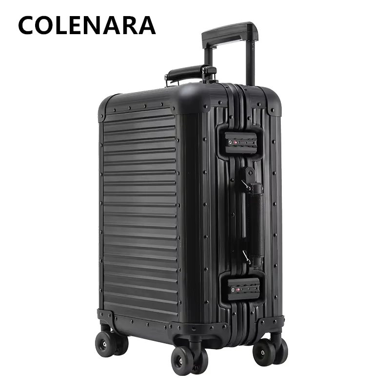 COLENARA  Suitcase on Wheel All-aluminum Magnesium Alloy Boarding Box Men's Business Trolley Case 20