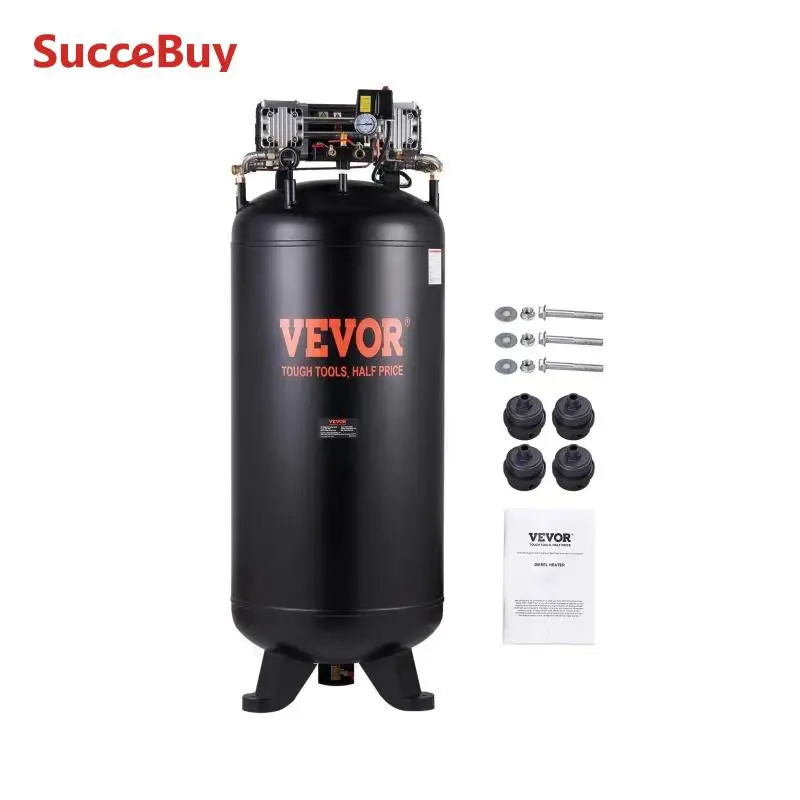 SucceBuy Compresseur d'air 80 gallons 6,5 HP Compresseur silencieux stationnaire sans huile à 2 étapes pour les sites de fabrication industrielle Réparation automobile