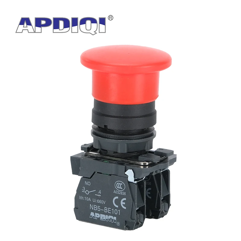 1PCS APDIQI XB5 AC31 AC41 Self-resetting Mushroom Plastic Start Stop Round Push Button Switch Red Green Momentary NO NC 22mm ZB5