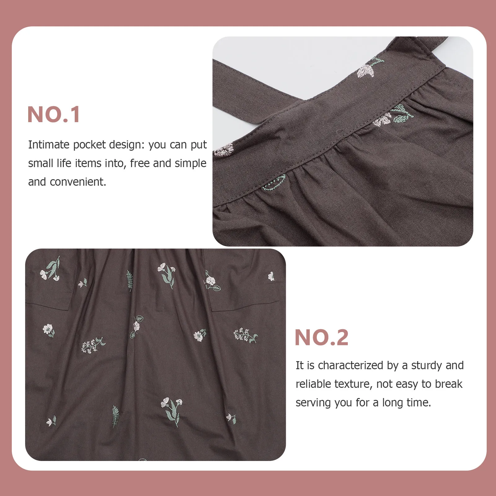 

Embroidered Cotton Linen Apron for Women Portable Light-Duty Multi-Functional Apron with Pockets Ideal for Kitchen Baking