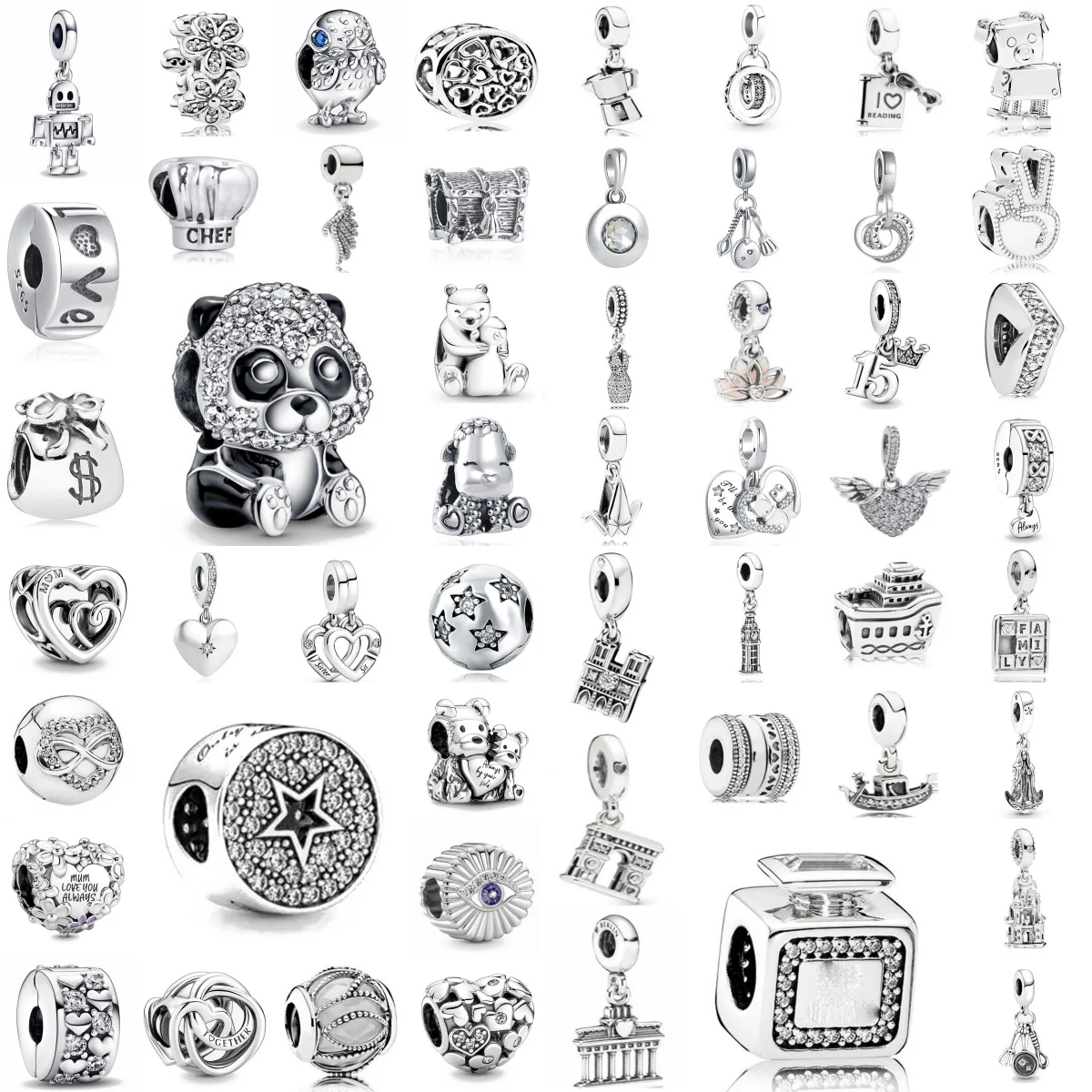 Panda de plata 925, gorro de chef, billetera, colgante con forma de olla, ideal para pulseras originales, accesorios de joyería exquisitos para mujer.