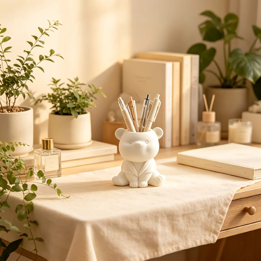 1/2 Piece Set of Sitting and Standing Bear-Shaped Pen Holder Ornaments. Cute Bear Pen Holders, Suitable for Office and Study Use, Exquisite Crafts for Desktop Decoration and Storage, Perfect for Collection and Commemoration, Cute Animal Ornaments, Christmas and Halloween Gifts