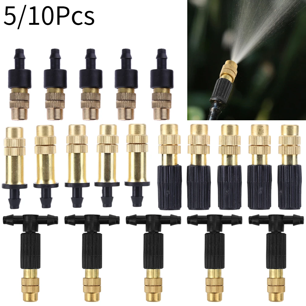 5/10Pcs 4/7PVC zewnętrzne System chłodzenia mgłą nawadnianie ogrodu podlewania 1/4 \'\'mosiężny regulowany mikro zraszacz ogrodowy