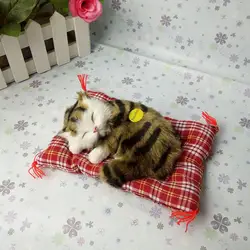 Practical Plush Cats Creative Decoration Simulation Mini Cat Vivid Appearance Sleeping Cat on Pad Doll Toy  Anti-split