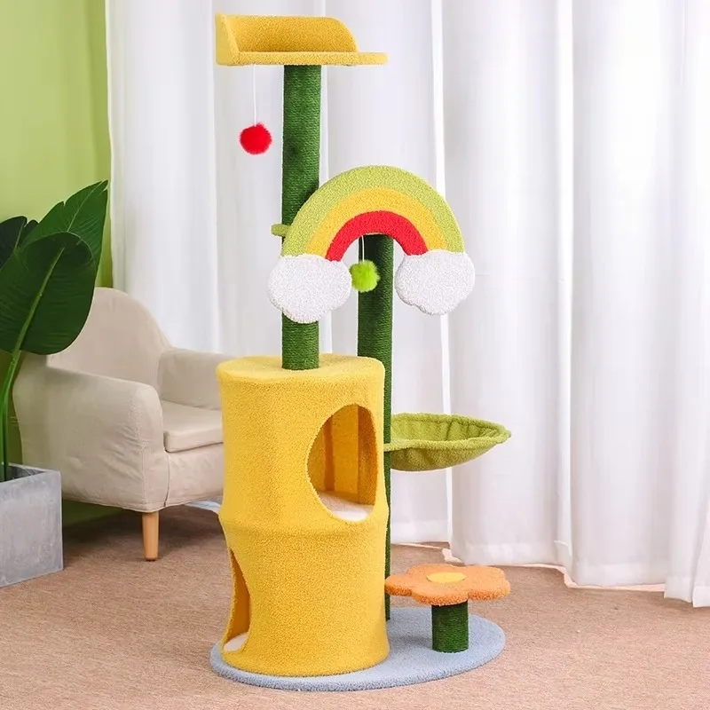 

New Style Plants Cat Tree Scratcher Wholesale Design Green Plant Climb Condo Wood Cat Furniture Tower Pet Cat Tree