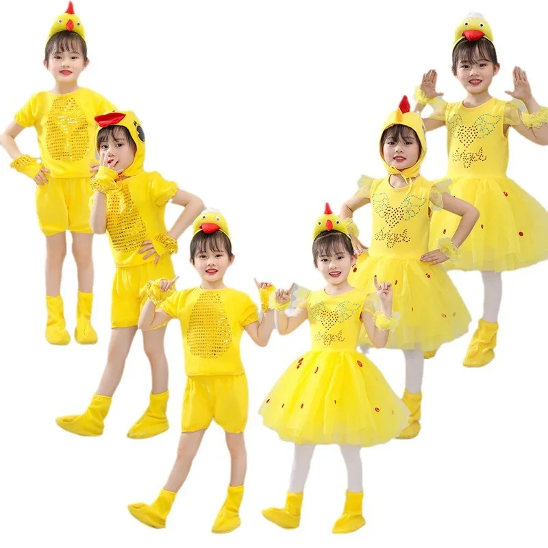 Nouveaux costumes de spectacle de canard et de poussin pour enfants, costumes d'animaux et petits costumes de spectacle de danse de canard jaune