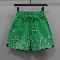 Hot Diamond Shorts Women's Candy Color 2026 Summer New Korean High Elastic Waist A-line Wide Leg Pants Women Casual Shorts