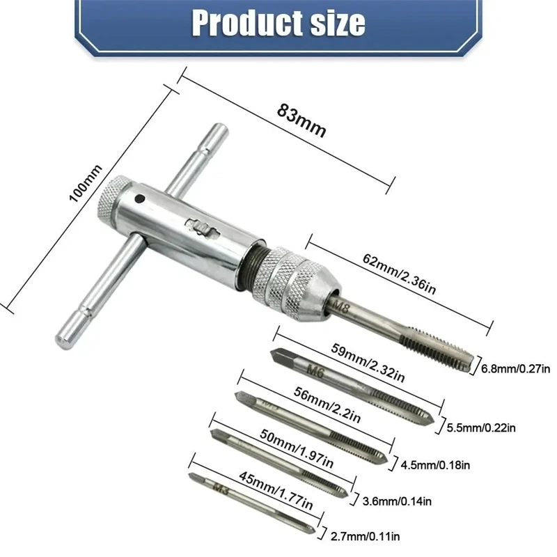 Ratchet Tap Adjustable T-Handle Holder Wrench With M3-M8 Screw Machine Hand Tool Thread Metric Plug T-shaped  Tapping Tools