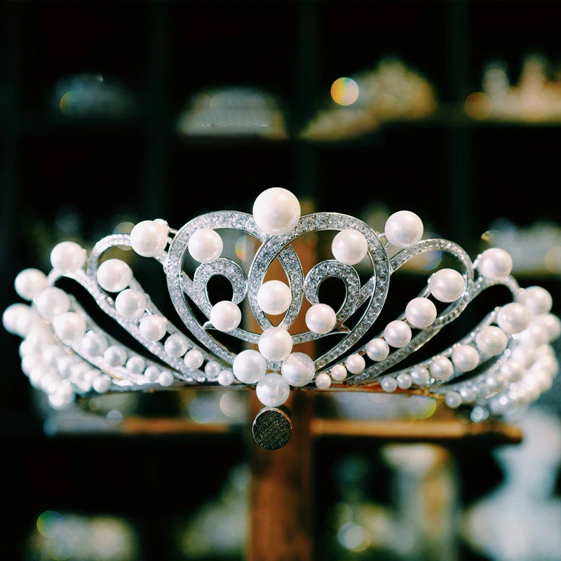 European and American Goddess Wedding Cubic Pearl Hair Crown Bride Wedding Grand Zircon Tiaras Wedding Dress Accessories