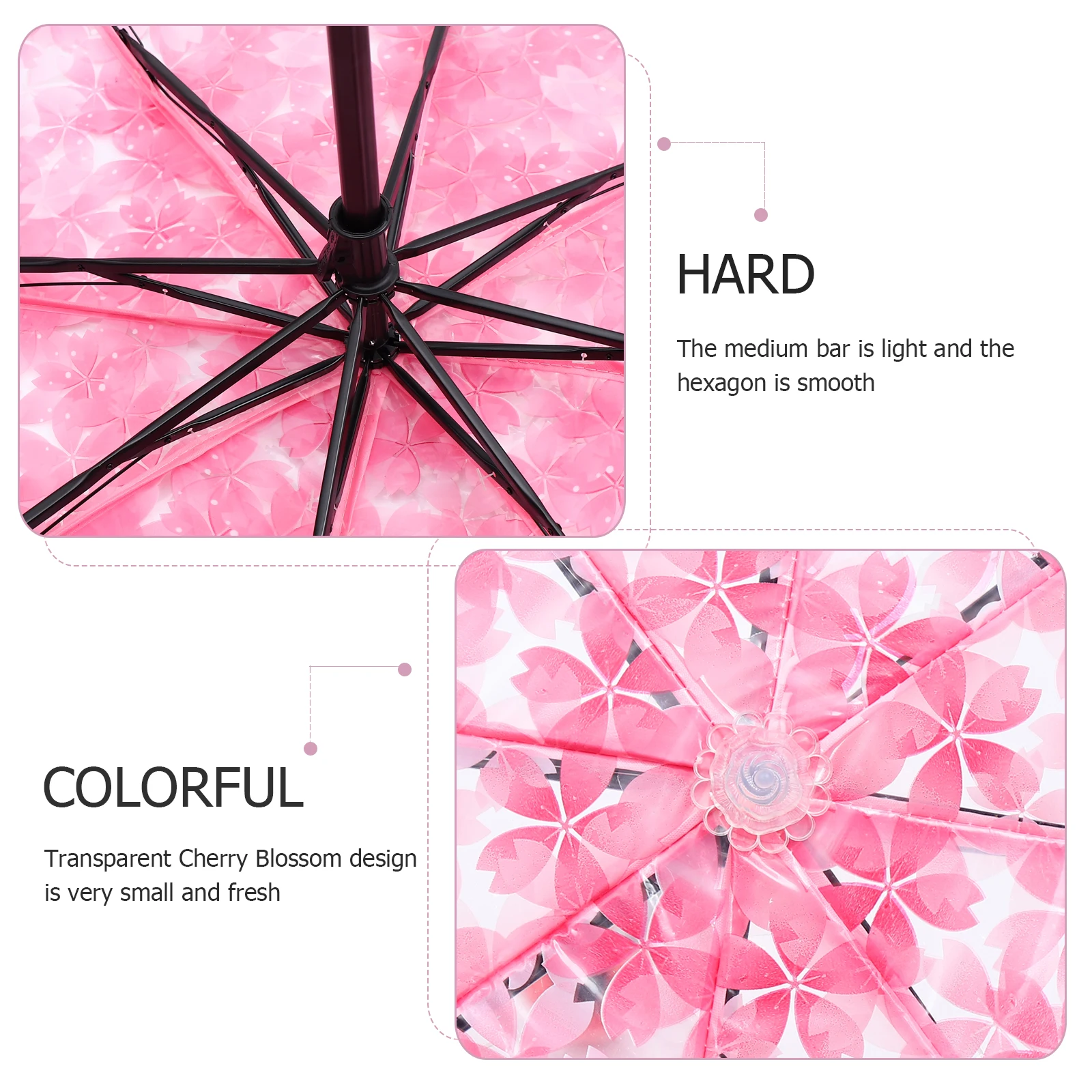 

Pink Plastic Transparent Folding Umbrella for Women Lightweight Compact Travel Sunny Day Raining Miss Portable Gift