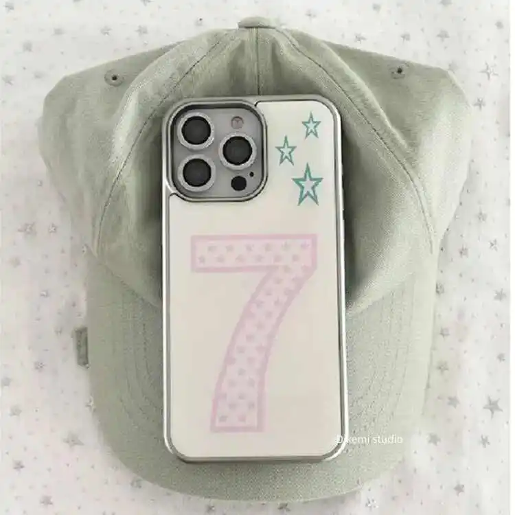 Korean Niche Y2K Retro Pink 7 Pentagram Pattern Case For Samsung Galaxy S23 S24 S25 S26 PLUS ULTRA FE EDGE Resin Casting Cover