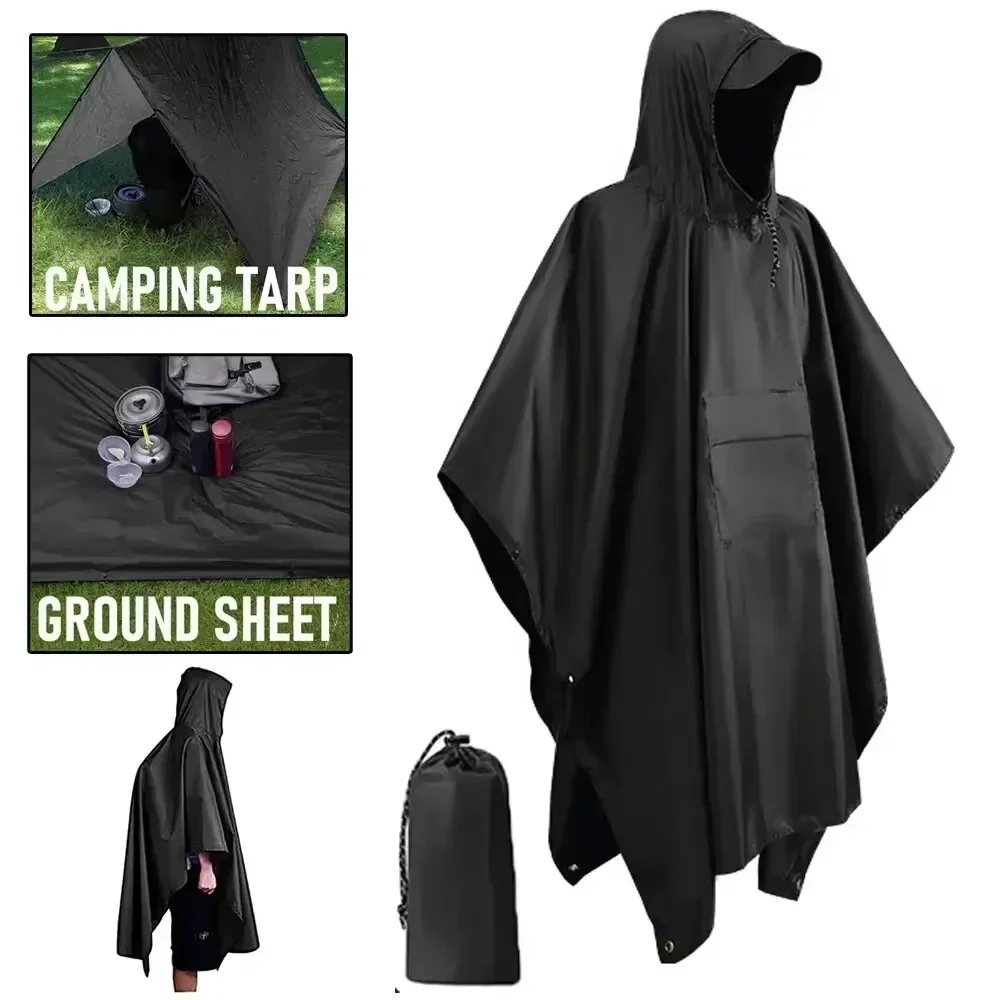 Capa de chuva militar 3 em 1 para atividades ao ar livre, com capuz e mangas, à prova d'água, poncho para motocicleta, capa de chuva para camping, caminhadas, viagens, tenda.