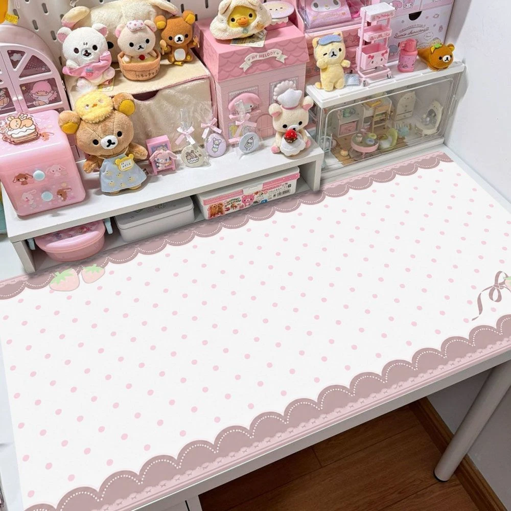 Cute Strawberry Polka Dot Pink Pu Leather Mouse Pad Waterproof Desk Mat Protective Game Keyboard For Dorm Vanity Table Mat Decor