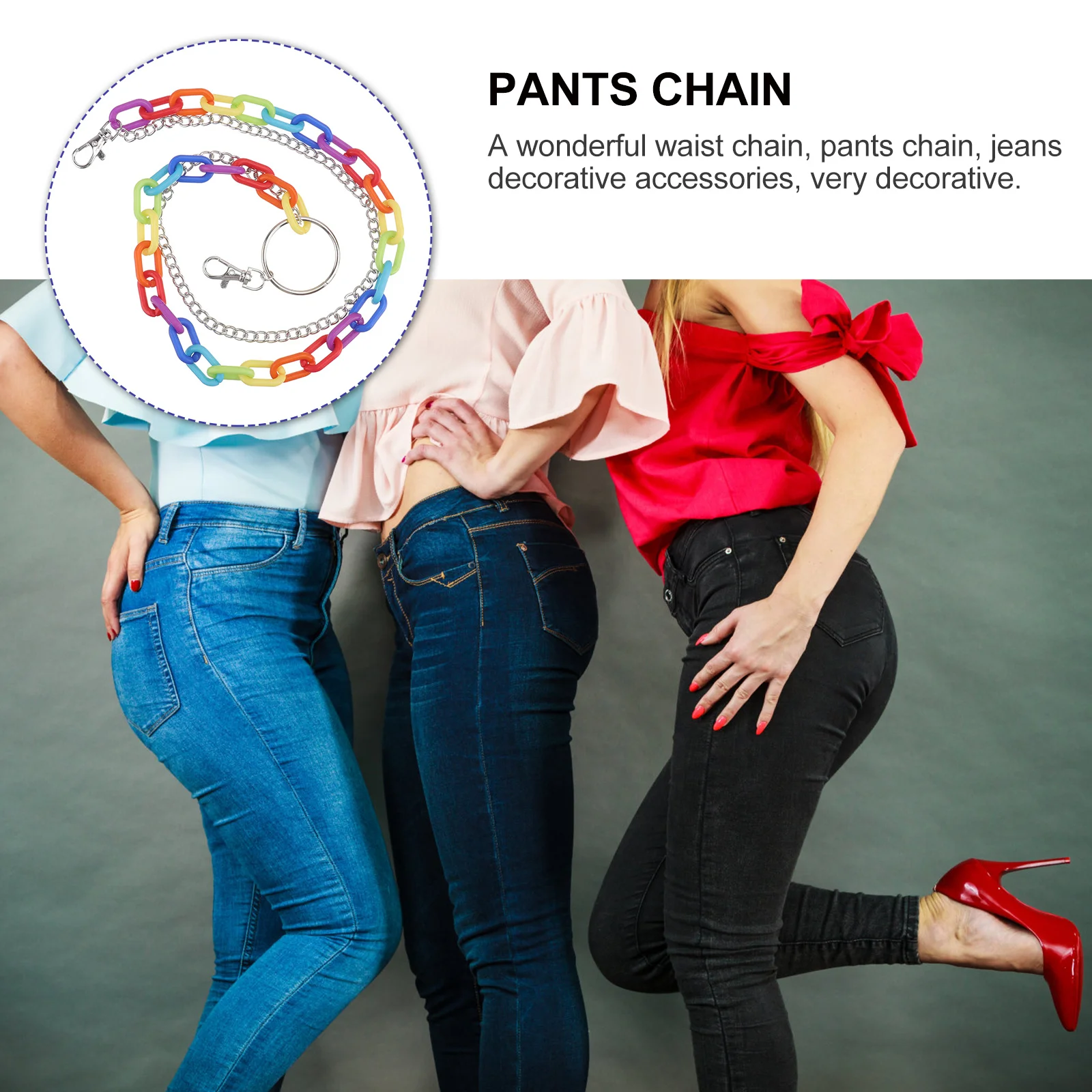 

1Pcs Colorful Rainbow Waist Chain Fashion Pants Chain Cool Stylish Clothes Decor Accessory Chic Waist Jewelry Ornament