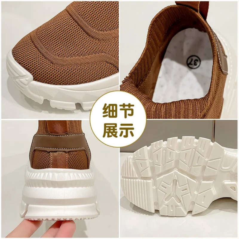 New Comfortable Women Sneakers Casual Slip on Wedge Heels Ladies Solid Sports Running Shoes Breathable Knit Walk Shoes 2023