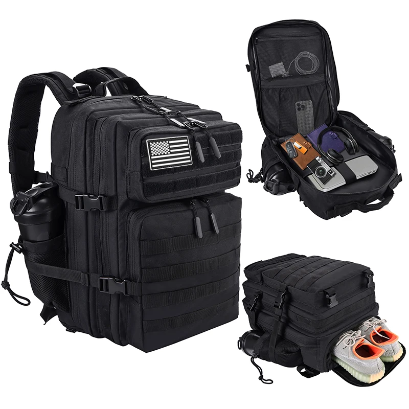 

LHI 45L Tactical Backpack Men Spotrs Athlete Gym Bag Outdoor Travel Hiking Rucksack Business Trip with Shoe Compartment