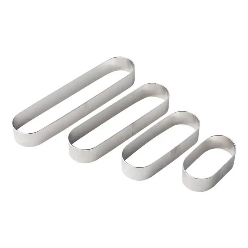 AS94-Stainless Steel Mousse Ring Mold, Long Oval Tiramisu Baking Mold, Mini Cookie Cutters For Cakes, Pies, Desserts
