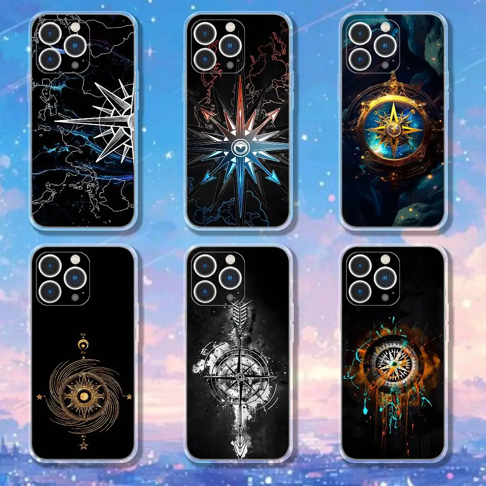 Funda de teléfono con brújula para iPhone 17,16,15,14,13,12,11 Pro,Max,Plus,X,XS,XR,SE4,E Mini funda suave transparente